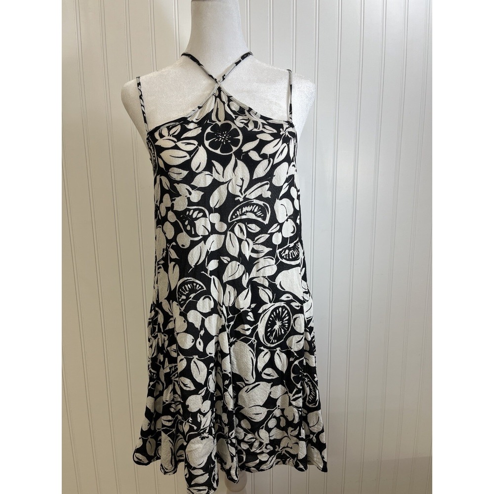Anthropology Dress Black /Tan Criss-Cross Back Straps Summer Casual Sz XXSM
